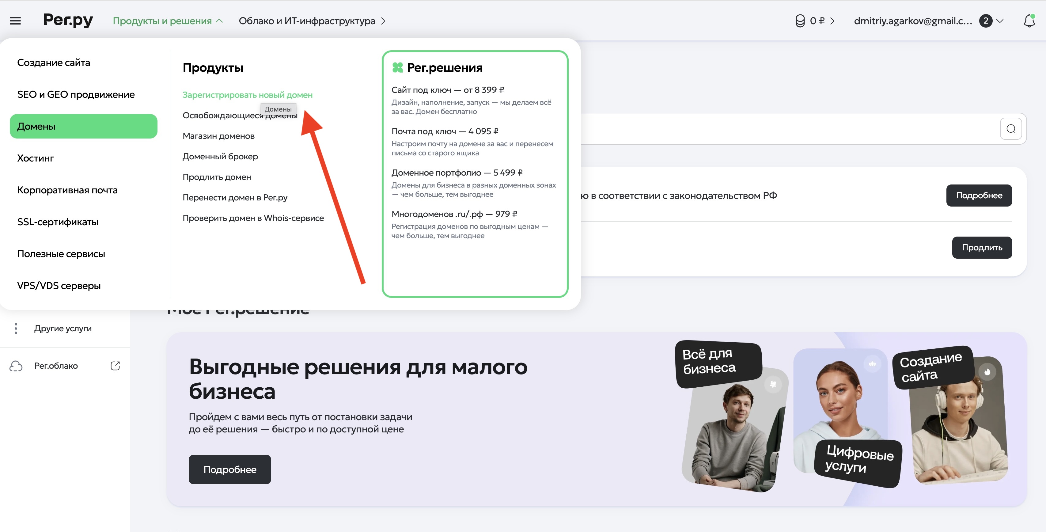 reg.ru, «Зарегистрировать новый домен»
